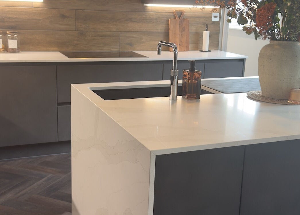 Elegant kitchen space at Jordan's in Shenley, England, GB, featuring sleek countertops and tasteful decor.