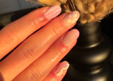 Elegant blush nail art at Chantel Marie Nails & Beauty, Micklefield, England, GB.