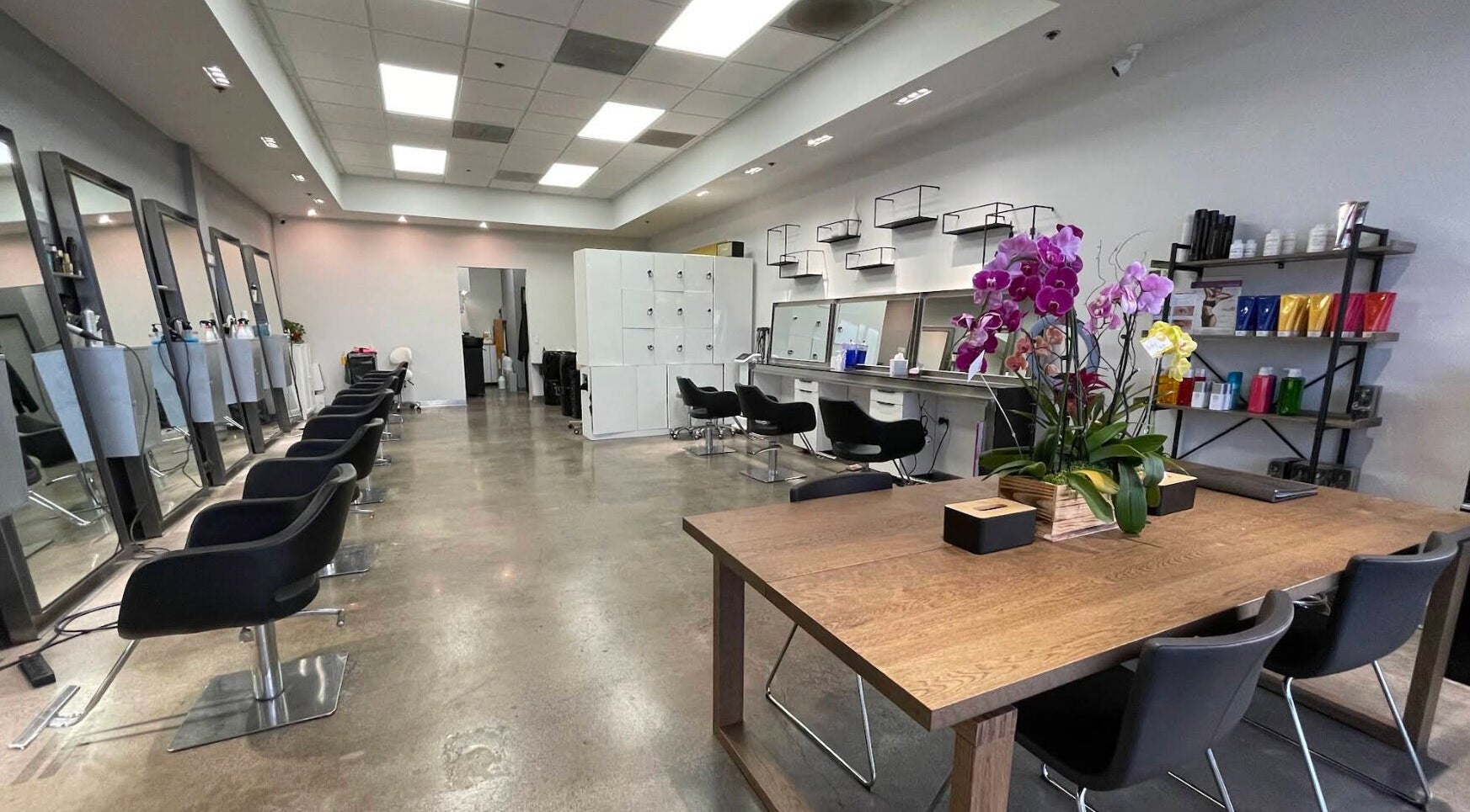 Modern salon layout with chairs and mirrors at Minimore极简造型, Rowland Heights, California, US.