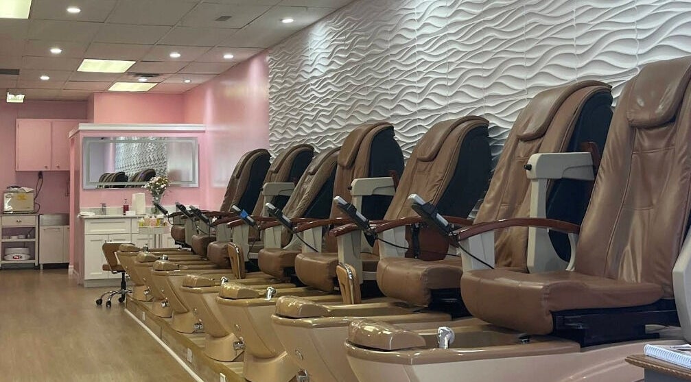 Relaxing pedicure chairs at Sylvia's nail care, Oshawa, Ontario, CA offer a serene wellness experience.