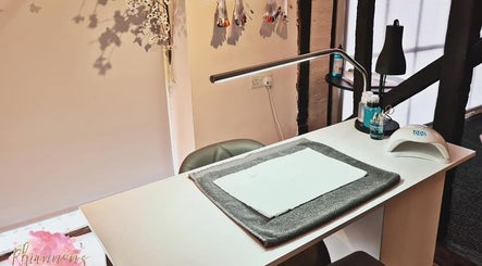 Nail care station at Rhiannon's Beauty Box, Long Melford, England, GB. Stylish and serene workspace.