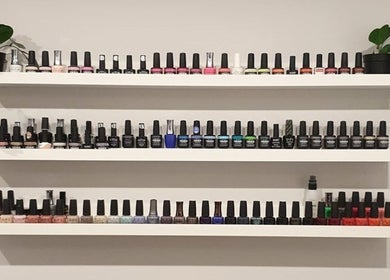 Colorful nail polish display at Rhiannon's Beauty Box, Long Melford, England, GB.