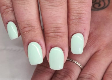 Fresh mint green manicure at Rhiannon's Beauty Box, Long Melford, England, GB.