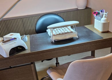 Rhiannon's Beauty Box nail station in Long Melford, England, GB showcasing a stylish setup for manicures.