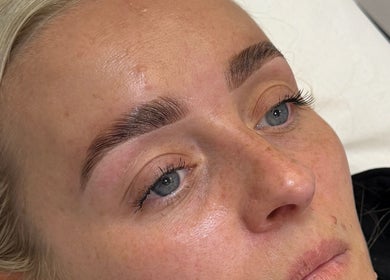 Close-up of freshly styled eyebrows at Belle Mae Beauty, Fareham, England, GB.