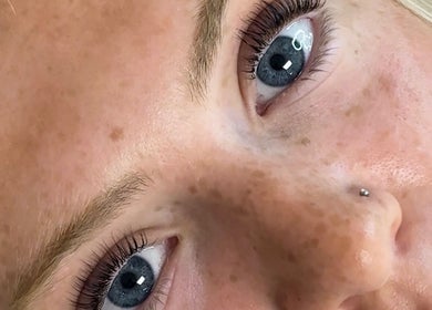 Close-up of beautifully lifted lashes at The Lash Cafe | Manchester Lashes in Ashton-under-lyne, England, GB.