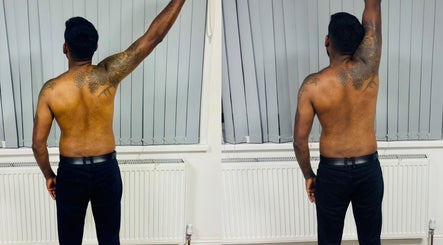 Patient improving arm mobility at Pain Management Clinic LDN, Ilford, England, GB.