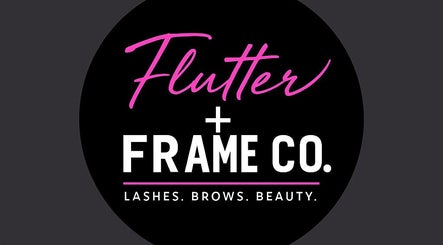 Stylish logo for Flutter + Frame Co. in Highland, Indiana, US, featuring bold pink and white text.