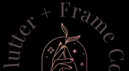 Flutter + Frame Co. logo showcasing a hand and leaf, symbolizing beauty in Highland, Indiana, US.