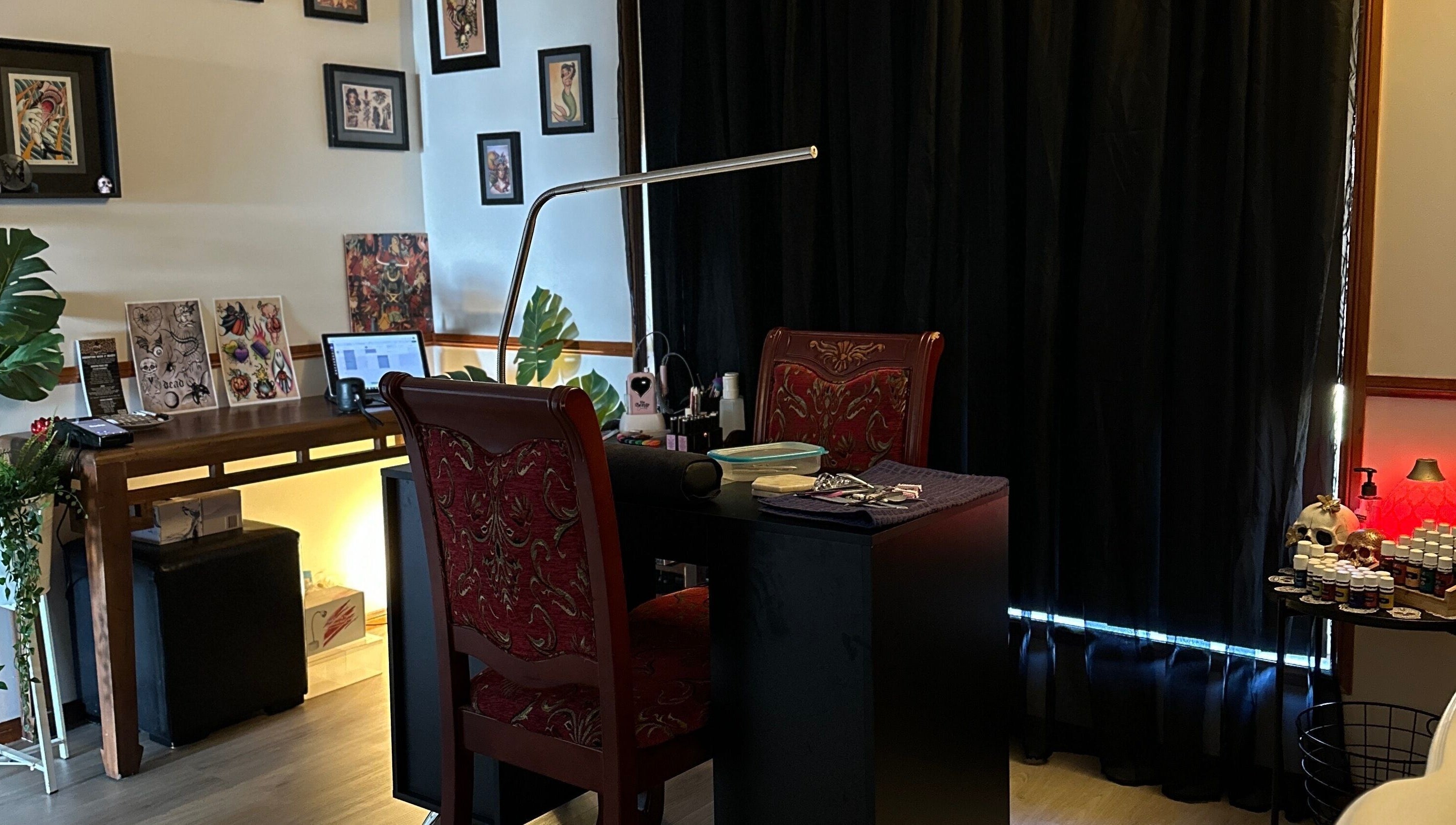 Chic nail station at Redemption Nails & Beauty in Narangba, Queensland, AU, showcasing welcoming decor.