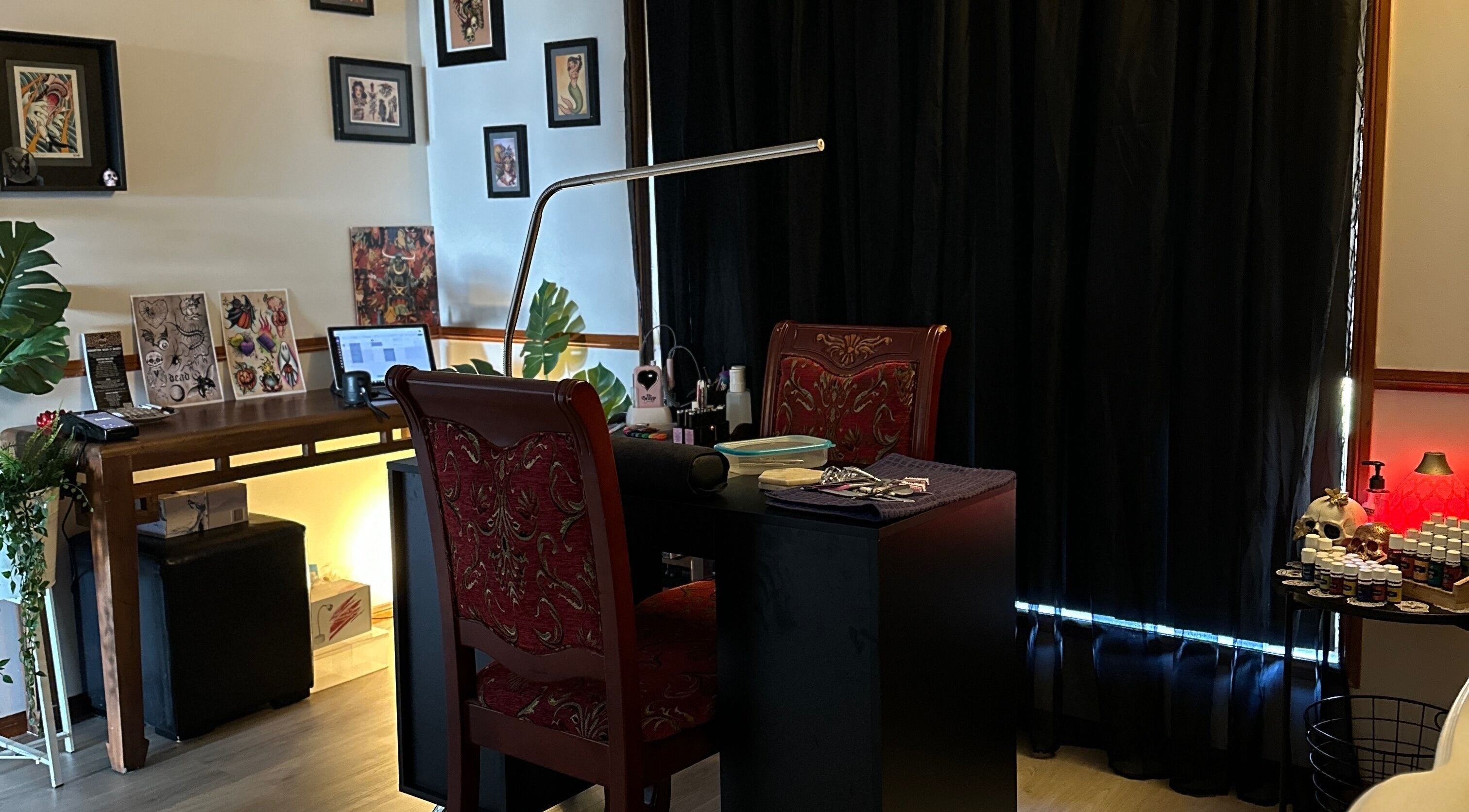 Chic nail station at Redemption Nails & Beauty in Narangba, Queensland, AU, showcasing welcoming decor.