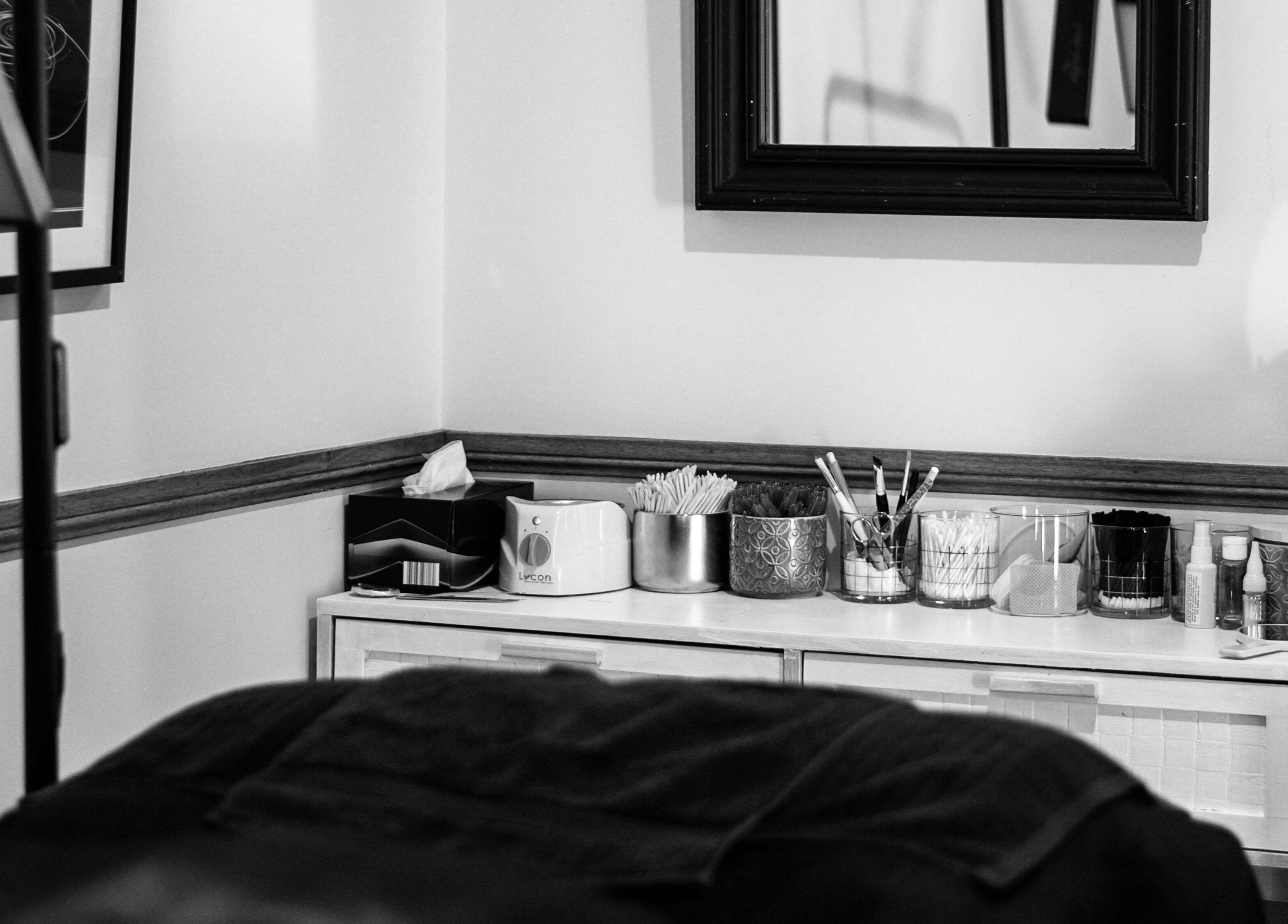 Nail supplies neatly arranged in Redemption Nails & Beauty, Narangba, Queensland, AU.