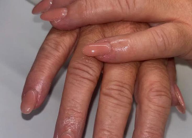 Freshly manicured hands showcasing elegant nails at India Nailed it, Barnoldswick, England, GB.