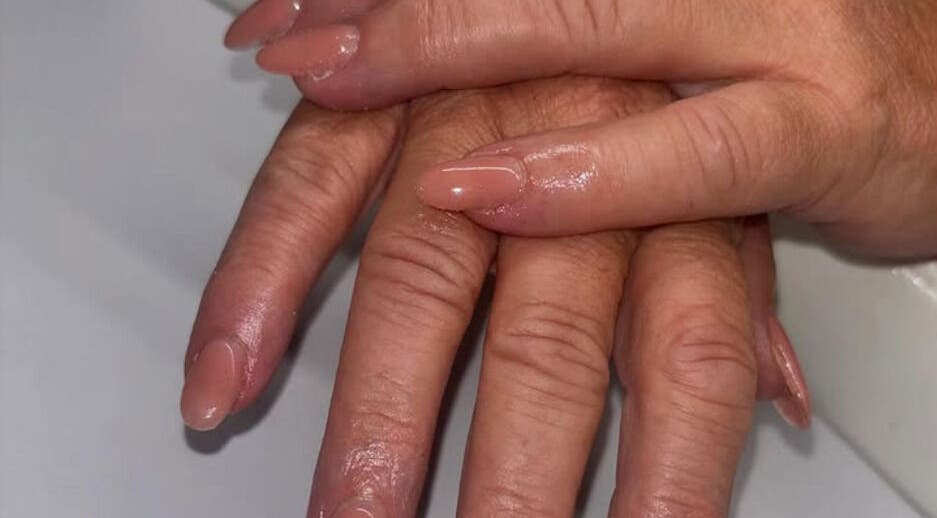 Freshly manicured hands showcasing elegant nails at India Nailed it, Barnoldswick, England, GB.