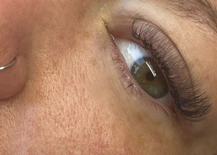 Close-up of elegant lash extensions at lashedbykkenzie, Dundee, Scotland, GB, showcasing expert beauty craftsmanship.