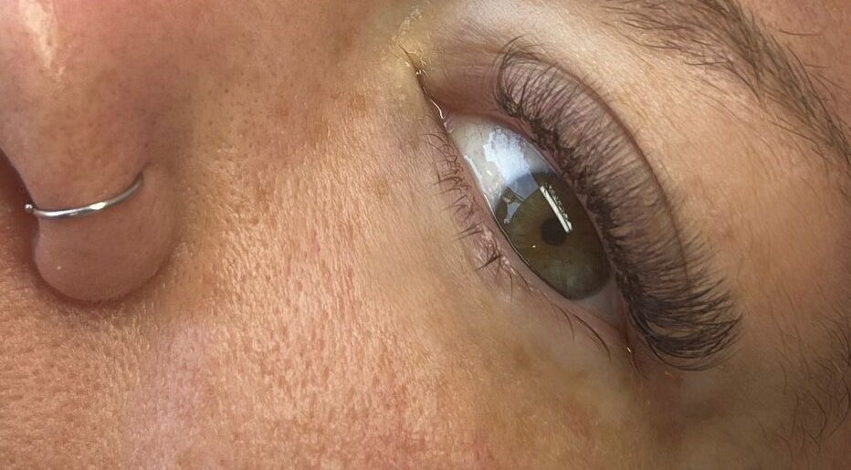Close-up of elegant lash extensions at lashedbykkenzie, Dundee, Scotland, GB, showcasing expert beauty craftsmanship.