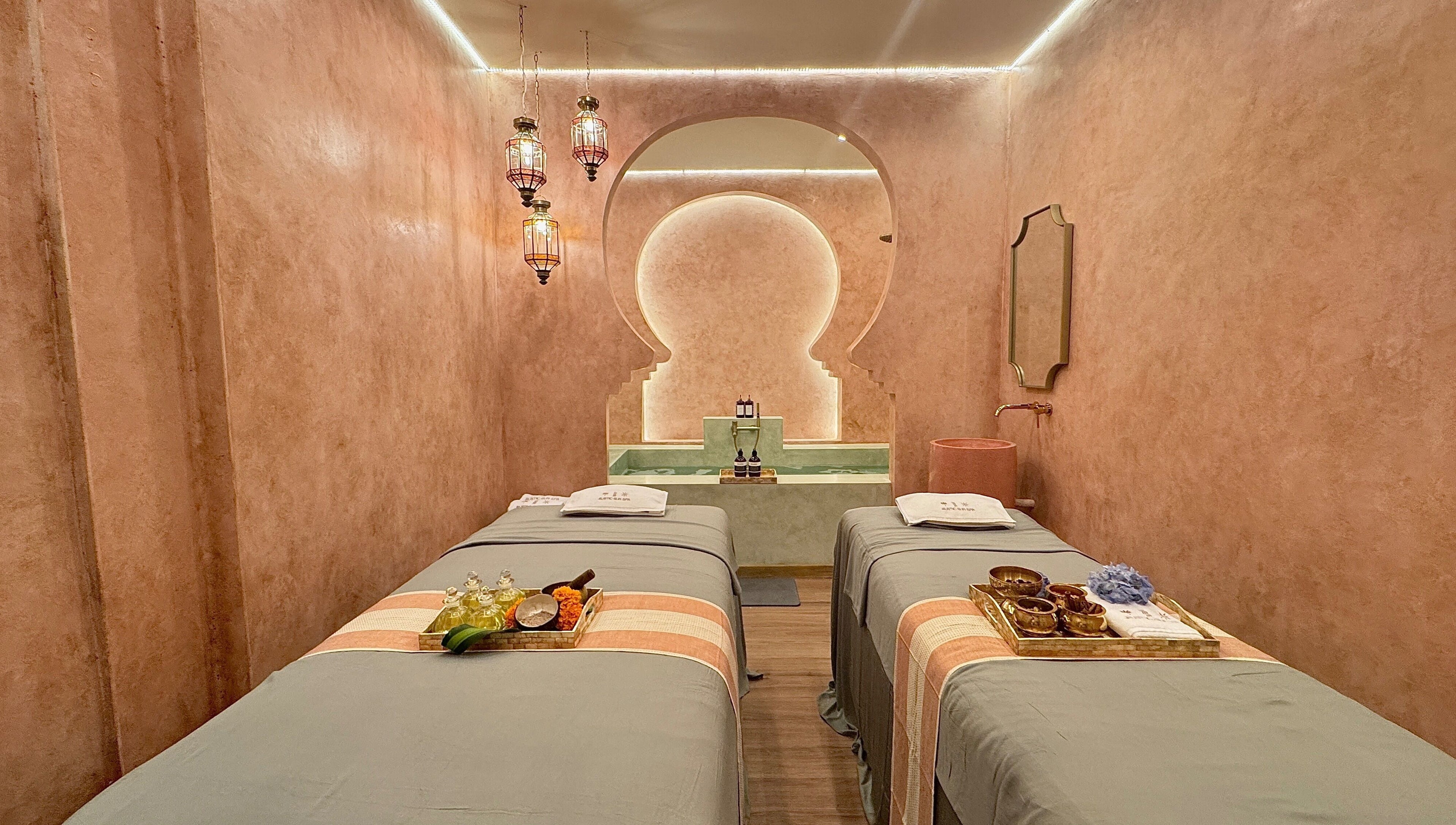 The Rustic Sun Spa - Berawa's calming treatment room with twin massage tables, Bali, Bali, ID.