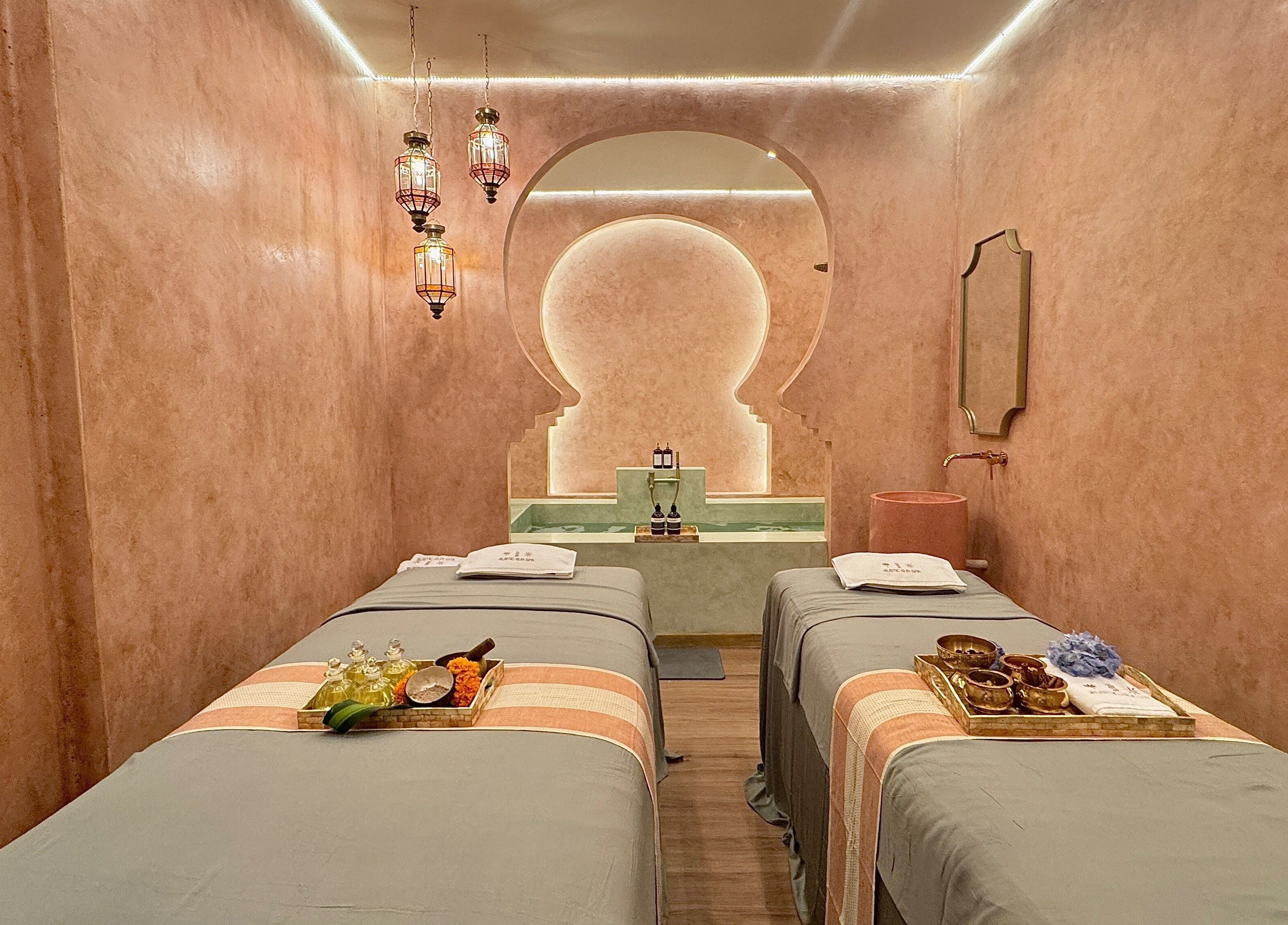 The Rustic Sun Spa - Berawa's calming treatment room with twin massage tables, Bali, Bali, ID.