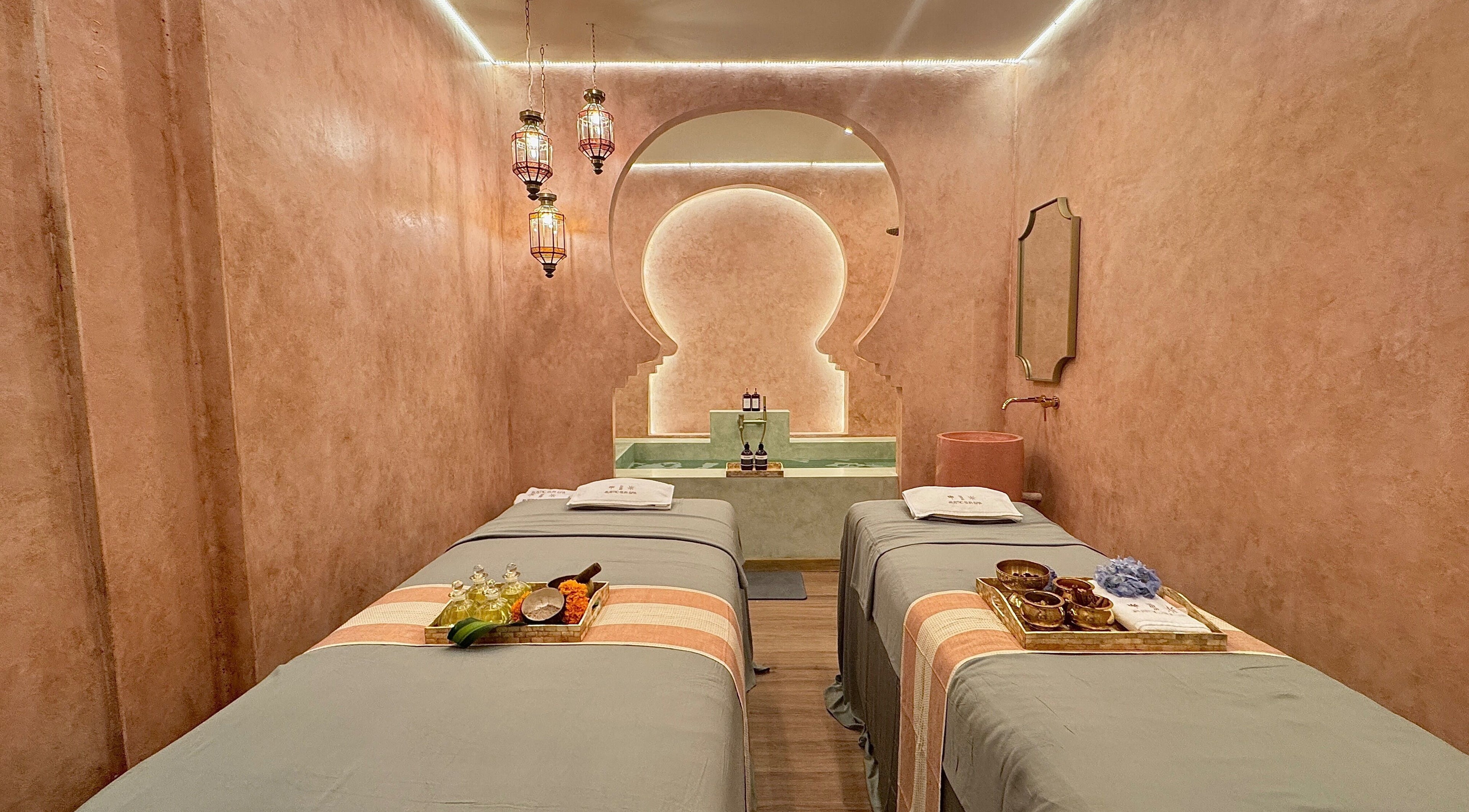 The Rustic Sun Spa - Berawa's calming treatment room with twin massage tables, Bali, Bali, ID.