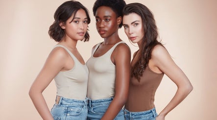 Trio showcasing beauty in neutral tones at Emma Combe Hair, North Berwick, Scotland, GB.