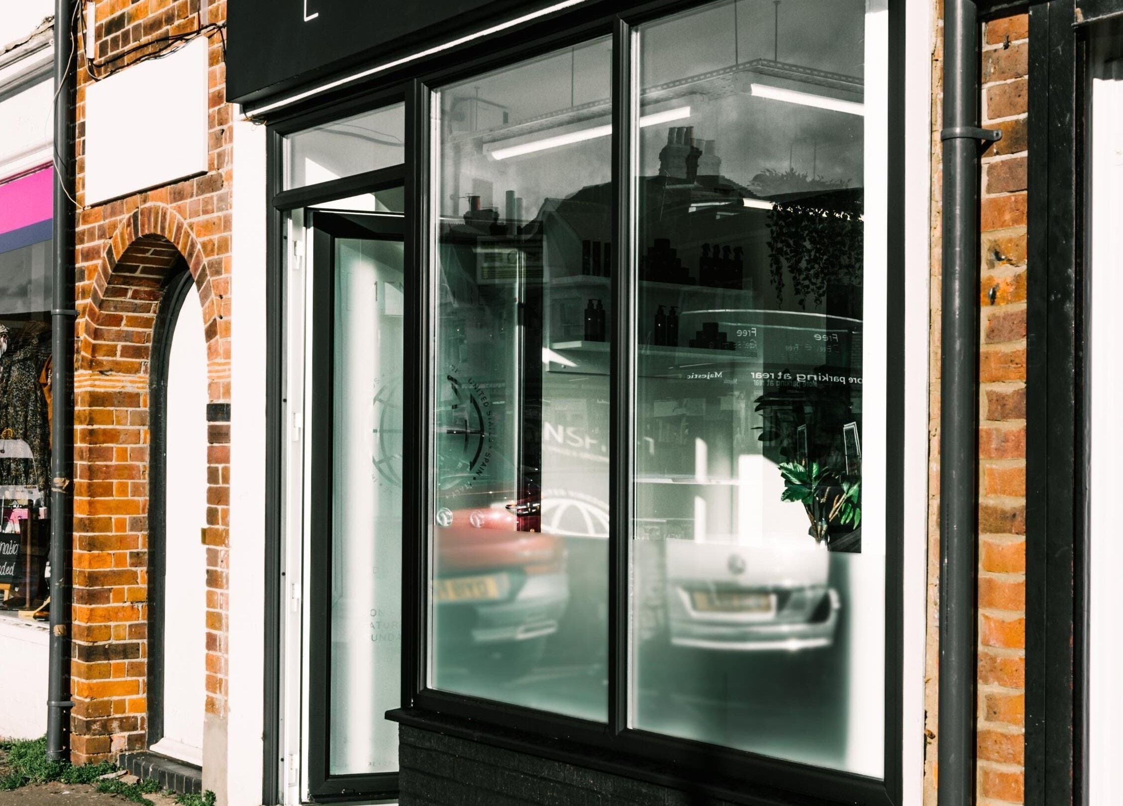 Stylish exterior of Menspire Beaconsfield salon in Beaconsfield, England, GB.