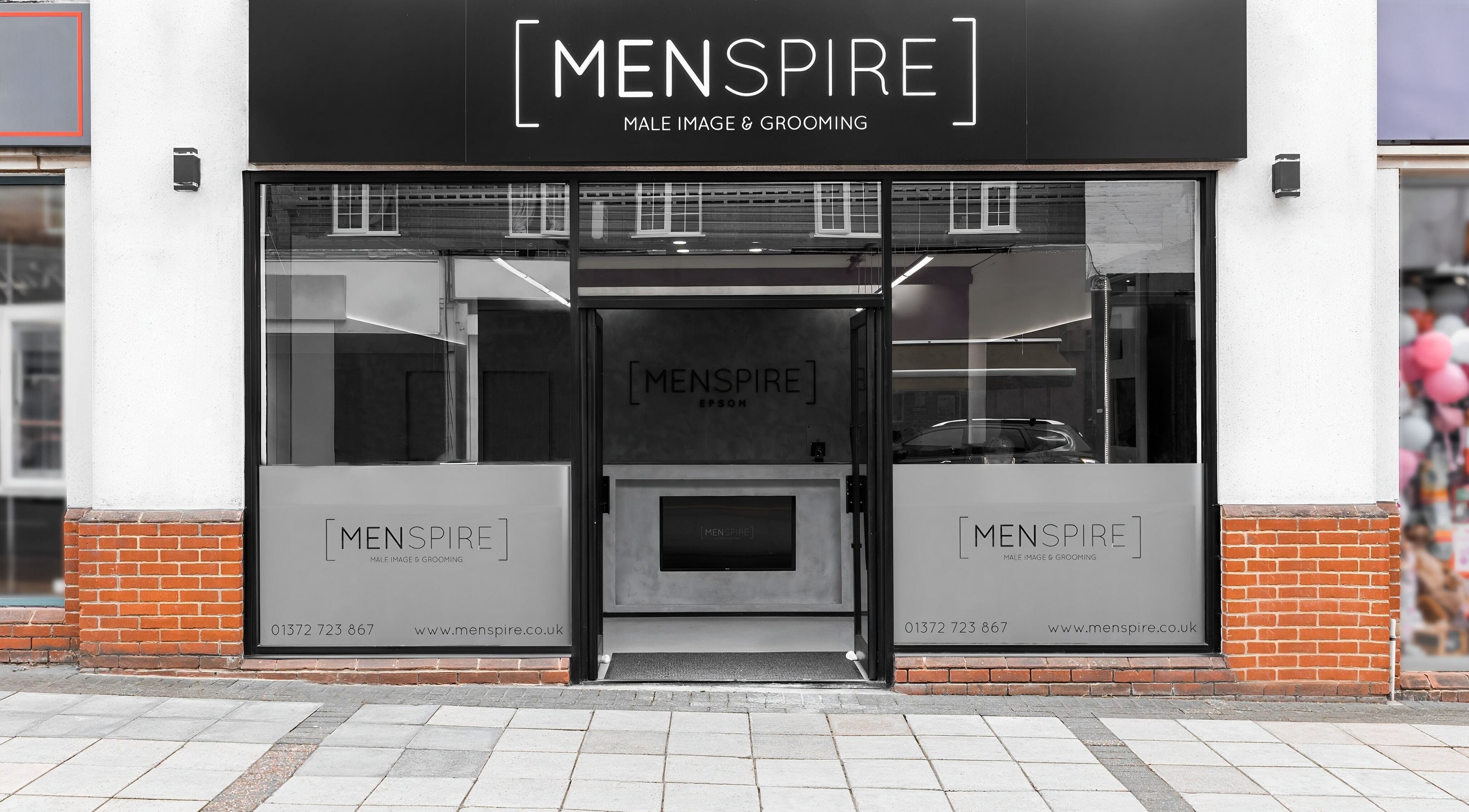 Street view of Menspire Epsom entrance, a premier grooming venue in Epsom, England, GB.