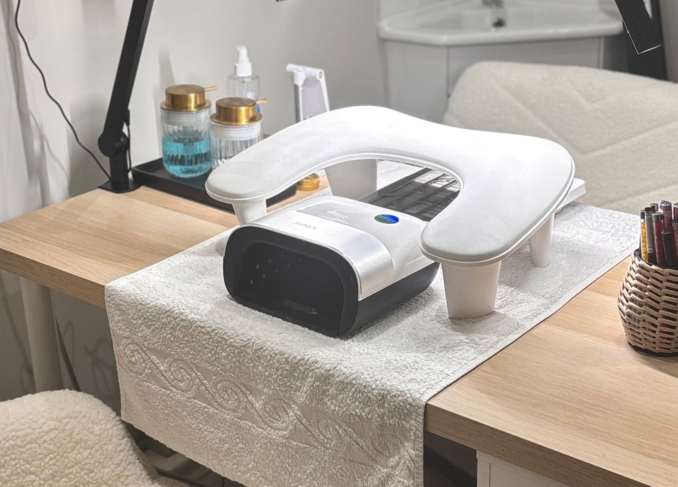 Manicure station with modern equipment at Refining Beauty, Whickham, England, GB showcasing premium service.