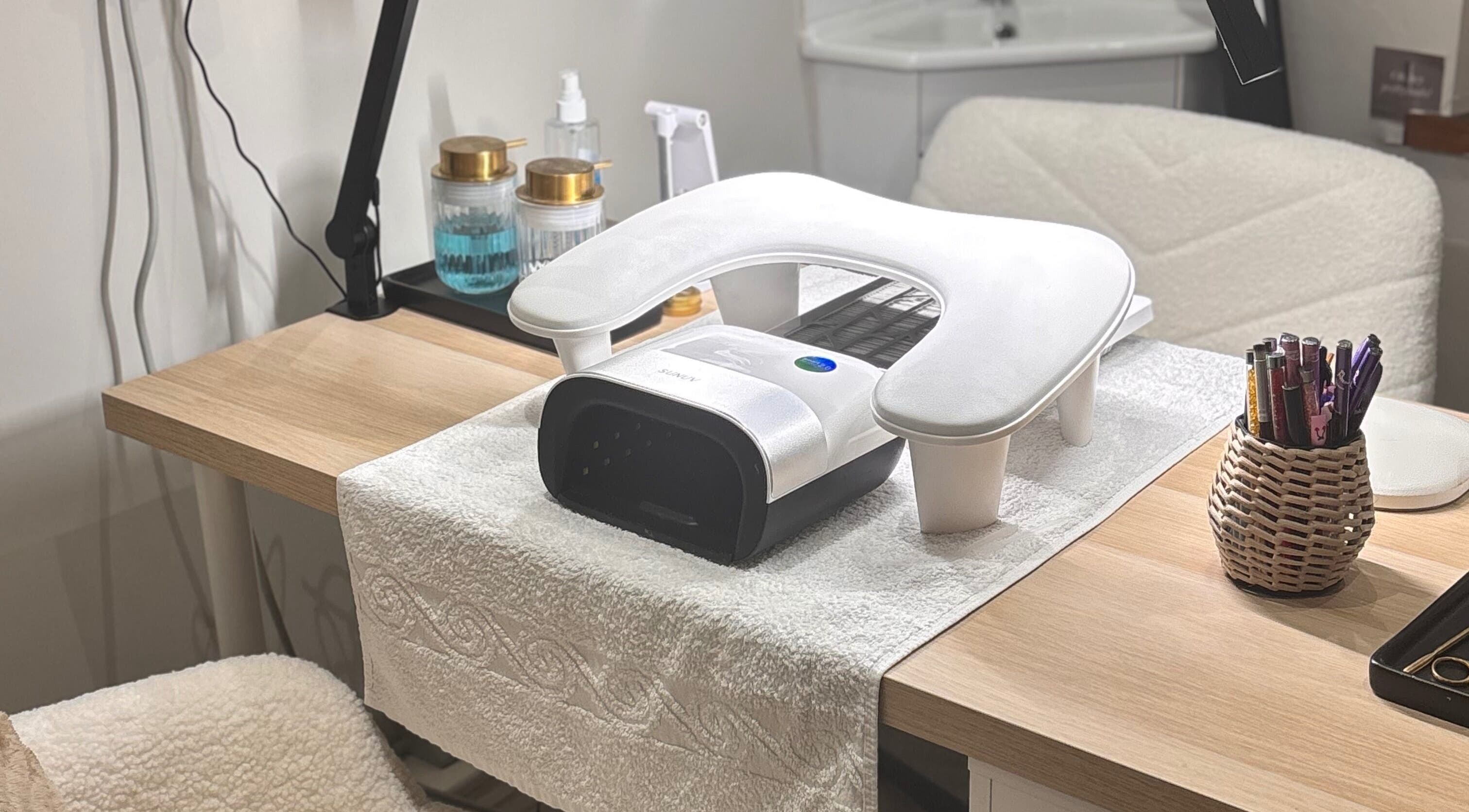 Manicure station with modern equipment at Refining Beauty, Whickham, England, GB showcasing premium service.