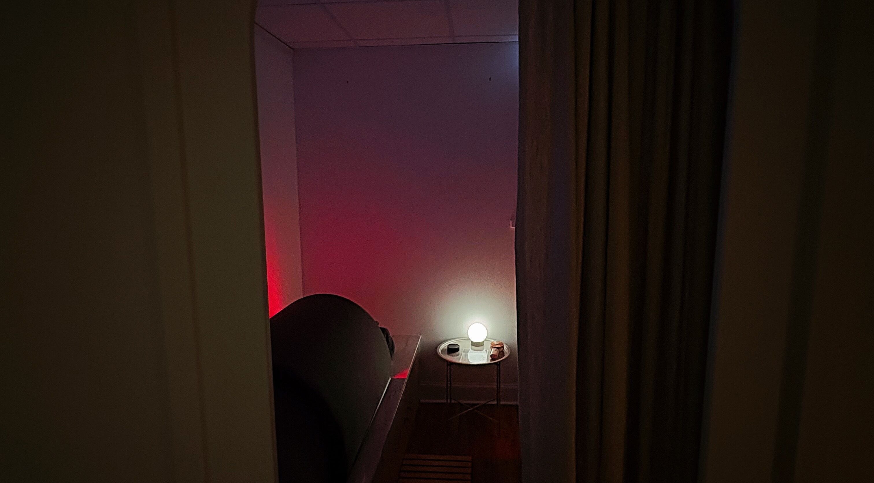 Relaxing dimly-lit therapy room at Solais Wellness, Dunblane, Scotland, GB featuring calm ambiance.