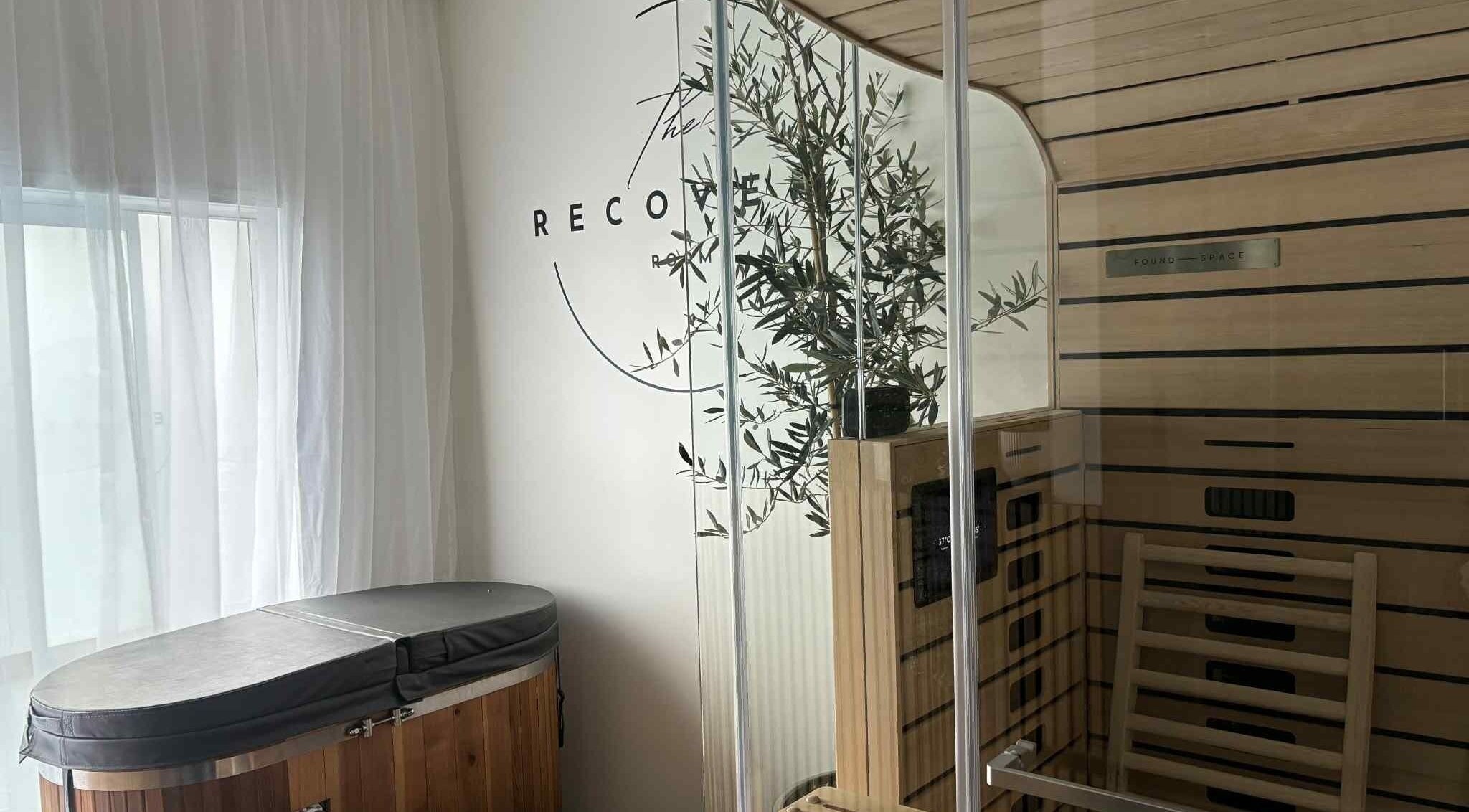 A tranquil sauna and spa room at The Recovery Room, Taupō, Waikato Region, NZ, featuring soothing decor.