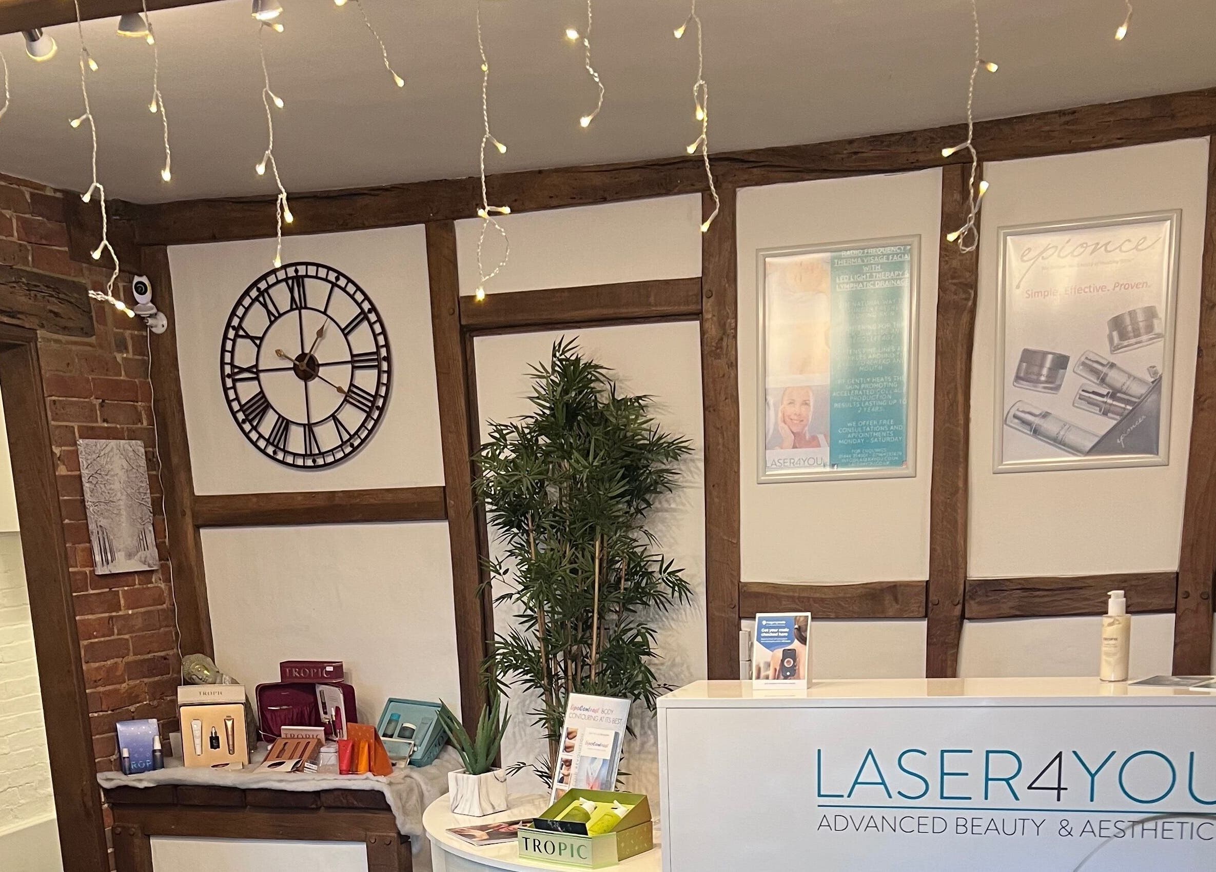 Interior of Blooms Beauty Room - Cuckfield with a modern reception in Cuckfield, England, GB.