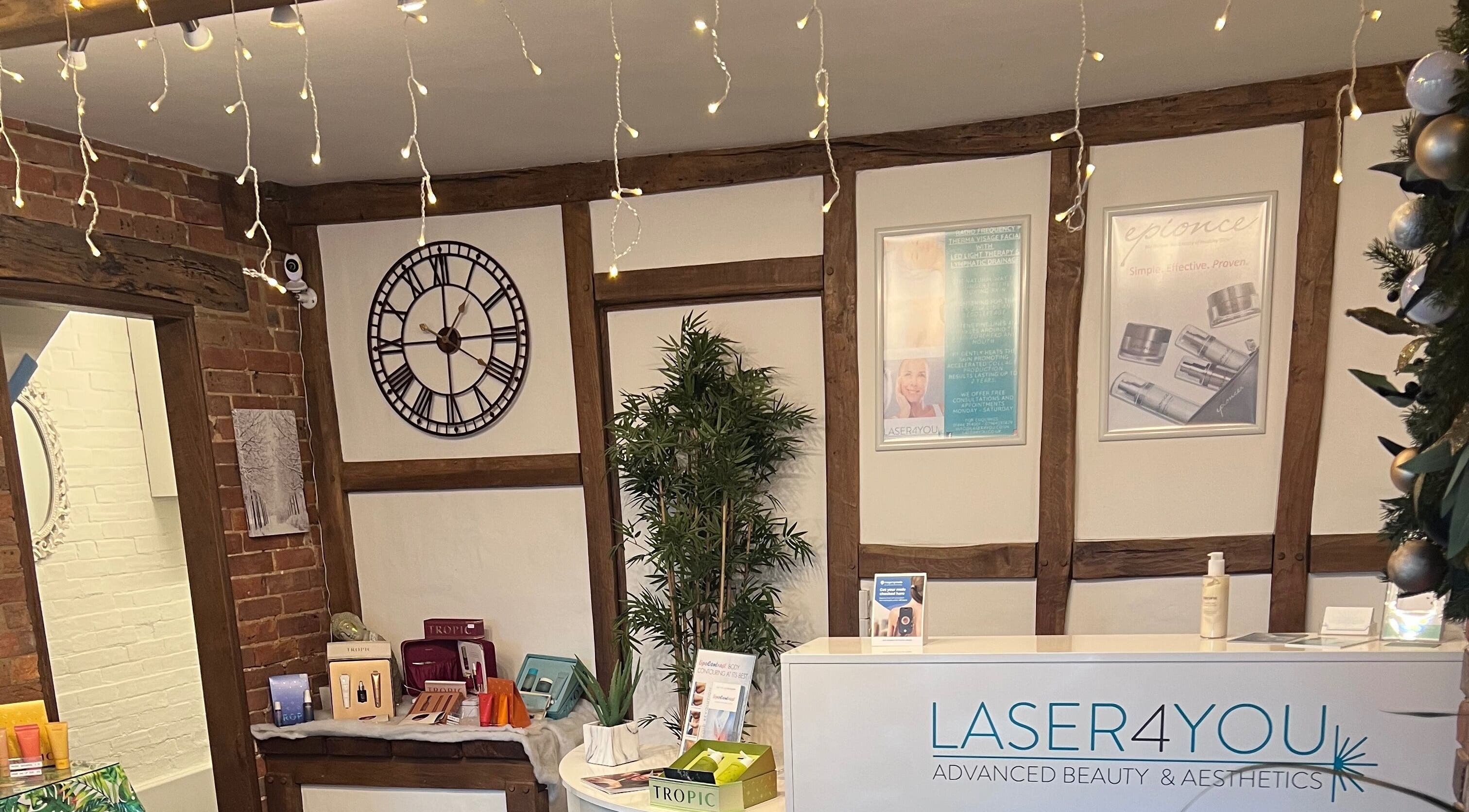 Interior of Blooms Beauty Room - Cuckfield with a modern reception in Cuckfield, England, GB.