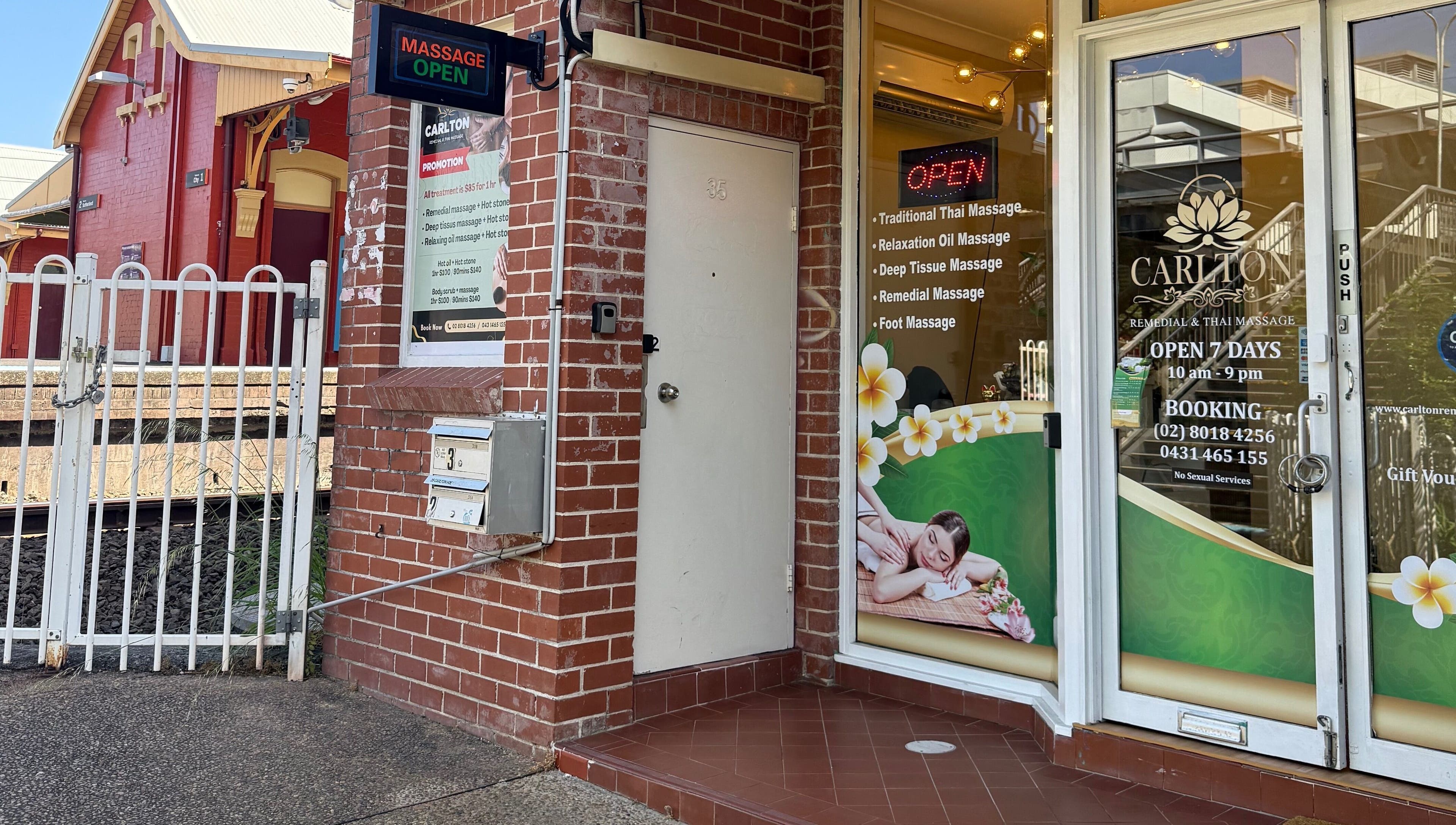 Entrance of Carlton Remedial Thai Massage in Carlton, NSW, AU showcasing inviting spa and wellness ambiance.