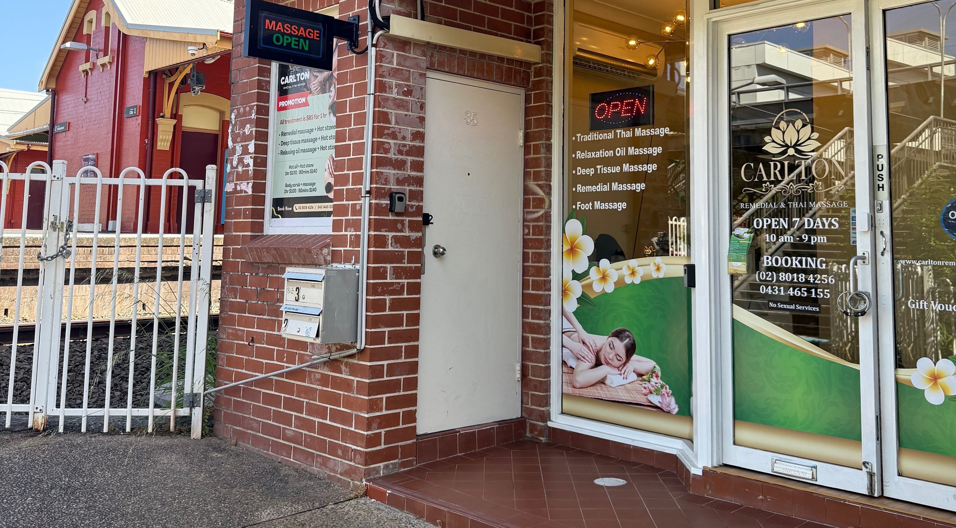 Entrance of Carlton Remedial Thai Massage in Carlton, NSW, AU showcasing inviting spa and wellness ambiance.