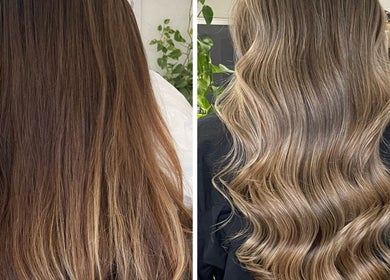 Hair transformation at Bouma Hair Boutique, Nicosia, Lefkosia, CY. Before and after styling with waves.