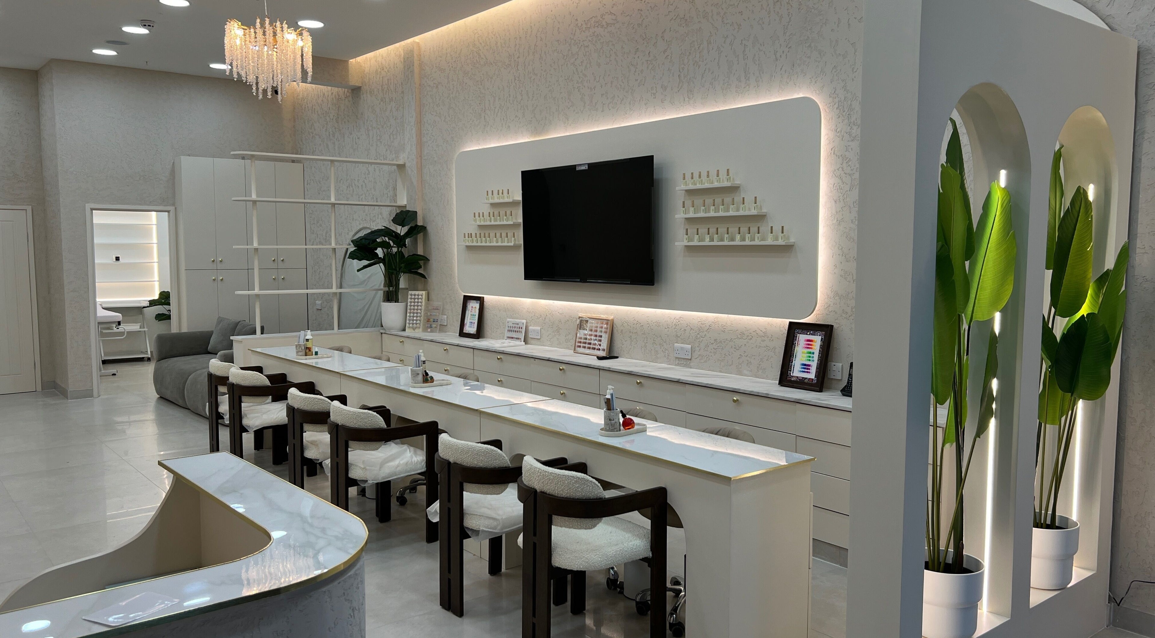 Amore Beam Park interior showcases sleek, modern beauty station in Rainham, England, GB.