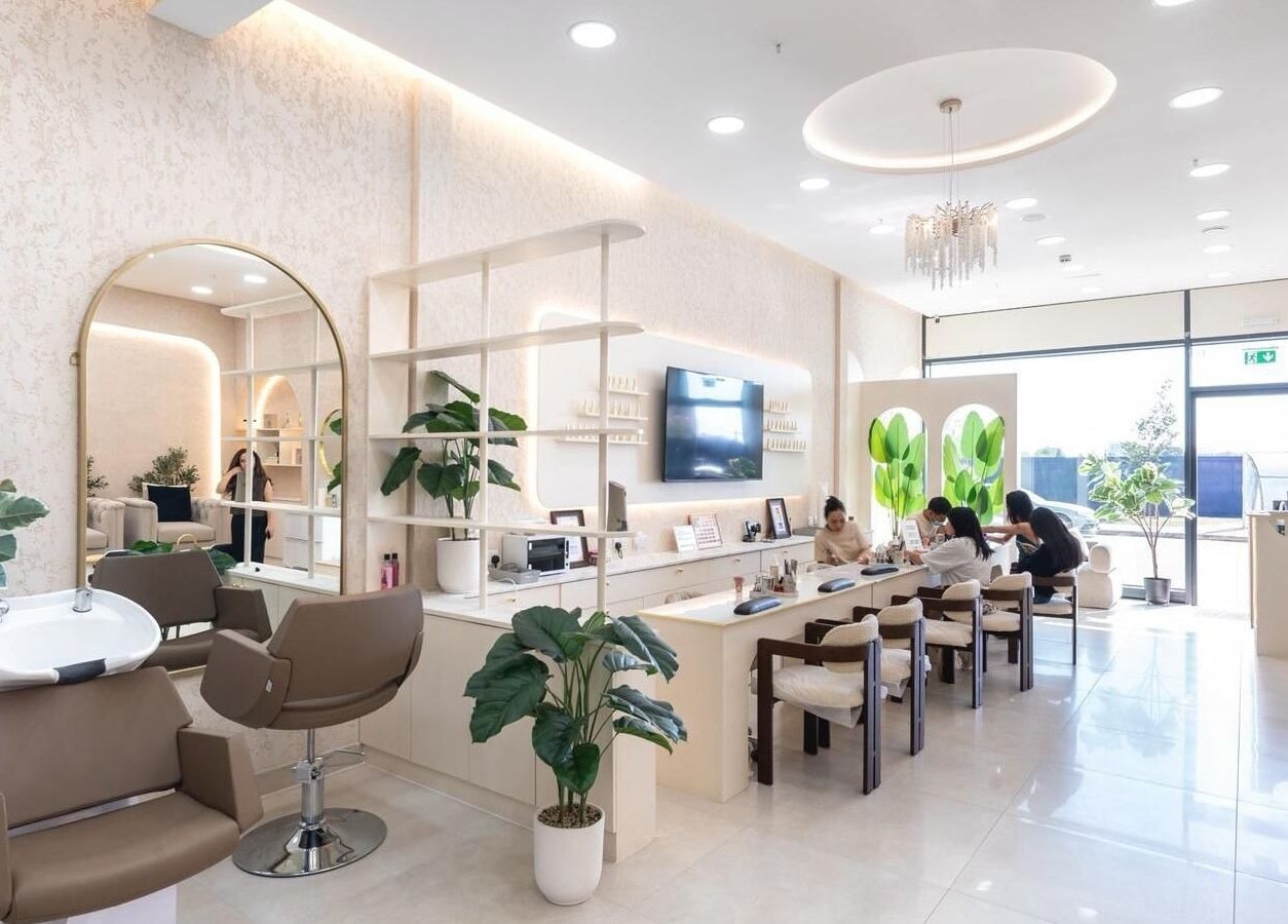 Luxurious beauty salon interior at Amore Beam Park, Rainham, England, GB, featuring modern decor and bright lighting.