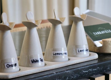 Ceramic aroma diffusers at Yarraville Massage in Melbourne, Victoria, AU, featuring lavender and lemongrass.