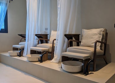 Absa Ladies Beauty Salon pedicure area with plush chairs and basins, Dubai, Dubai, AE.