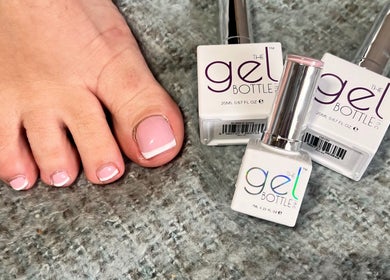 Elegant pedicure with pink gel polish at The Snug Room, Ravenfield, England, GB.