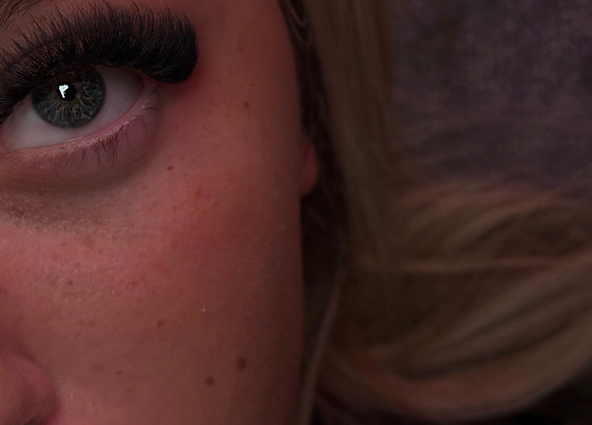 Close-up of a styled eye with lush lashes at Fluff n Flutter, Mansfield, England, GB.