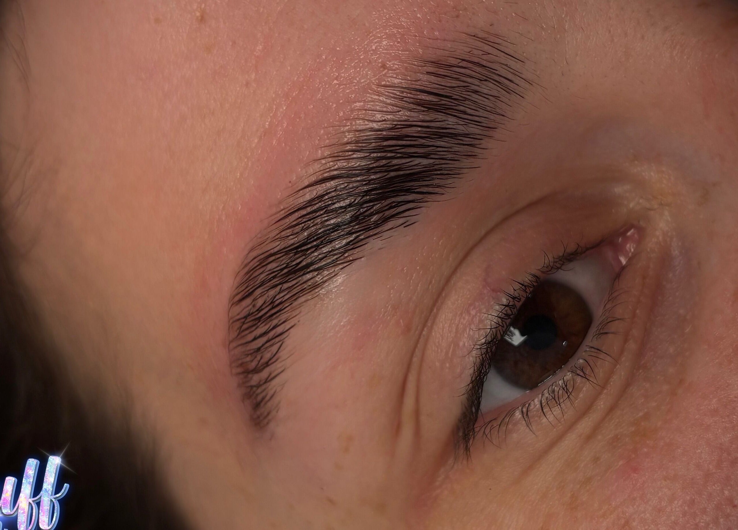 Close-up of a well-groomed eyebrow at Fluff n Flutter, Mansfield, England, GB.