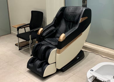 Relaxing massage chair at Men Salon In Rozana Hotel, Muscat, Muscat Governorate, OM for ultimate comfort.
