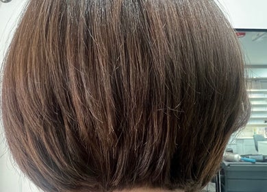 Chic brown bob hairstyle at D_A hair Design in London, England, GB salon setting.