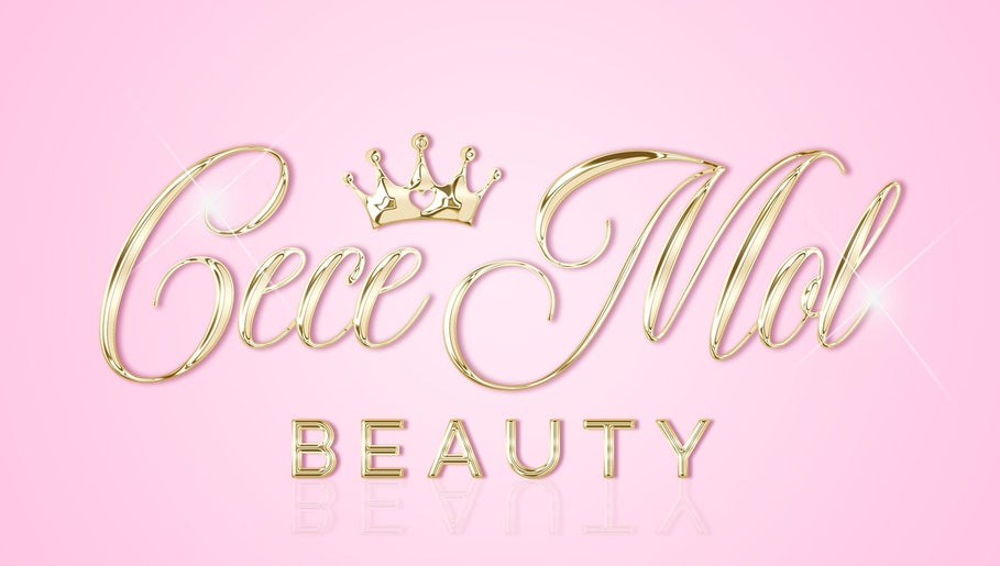 Cece Mol Beauty logo with gold script and crown on a pink background in York, England, GB.