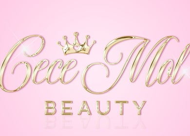 Cece Mol Beauty logo with gold script and crown on a pink background in York, England, GB.