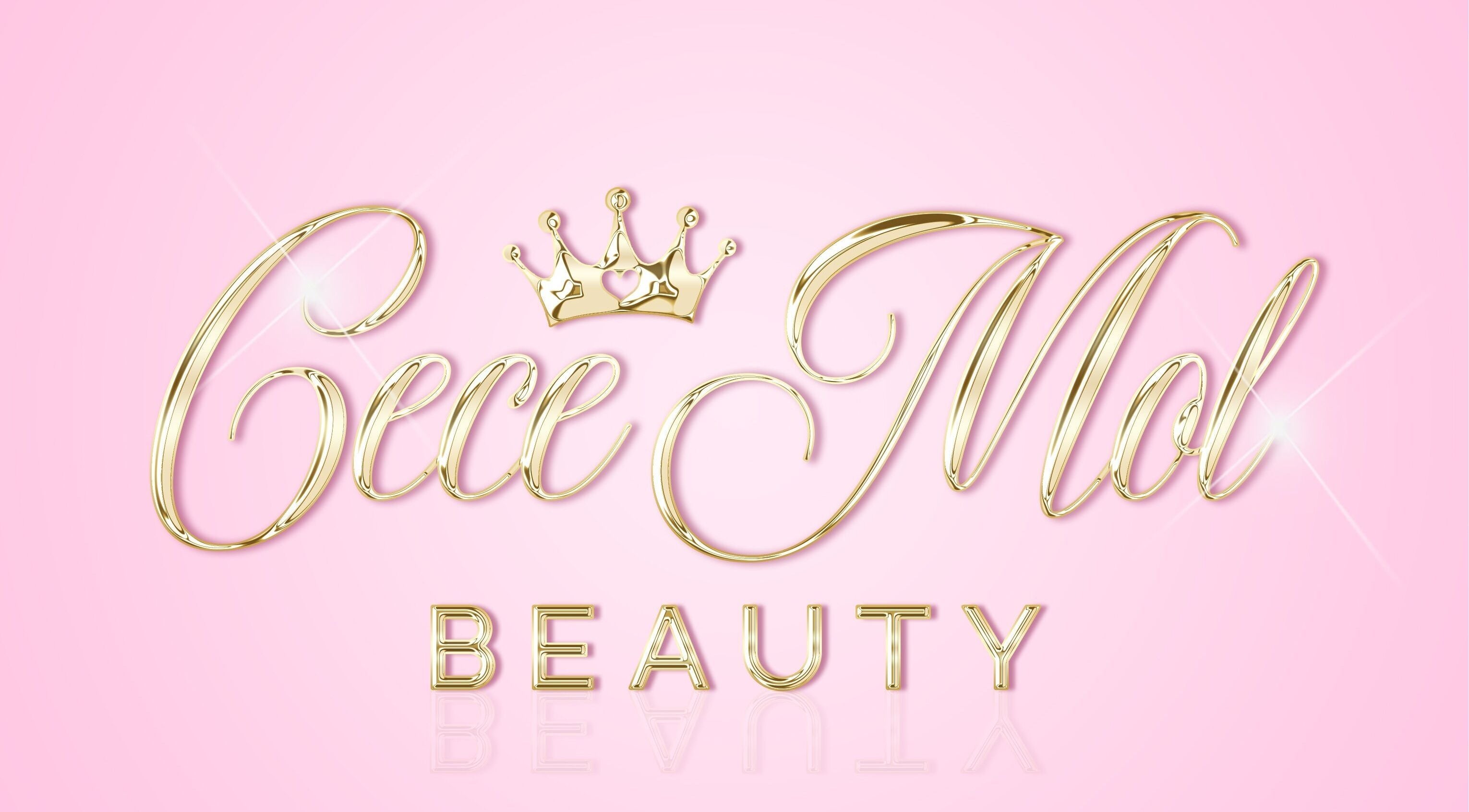 Cece Mol Beauty logo in gold script on pink background, York, England, GB.