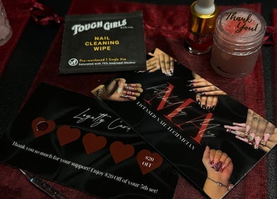 Polished by Meg loyalty cards and nail care items on display at Country Club, Florida, US.