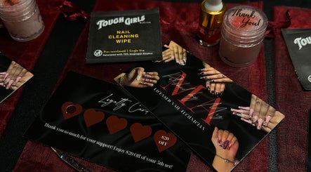 Polished by Meg loyalty cards and nail care items on display at Country Club, Florida, US.