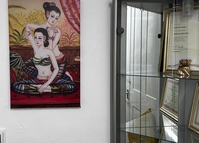 Artistic Thai massage painting and certificates at Wickham Thai Massage Therapy, Wickham, England, GB.